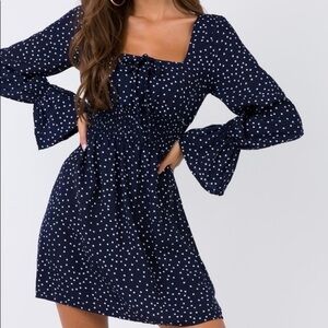 Princess Polly Navy and White Long Sleeve Dress